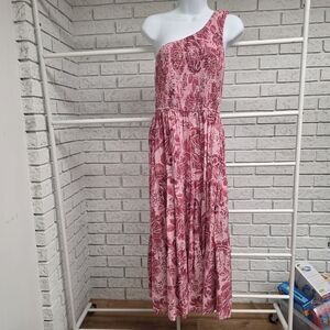 Zesica One Shoulder Floral Maxi Dress Pink Smocked Boho Size M